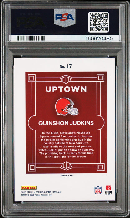 Quinshon Judkins 2025 Panini Donruss Optic Uptown #17 PSA 8