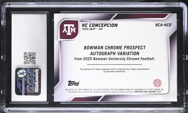 KC Concepcion Orange 17/25 2025 Bowman University Sapphire Chrome Prospect Autographs #BCA-KCO CGC 10 Auto 10