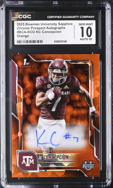 KC Concepcion Orange 17/25 2025 Bowman University Sapphire Chrome Prospect Autographs #BCA-KCO CGC 10 Auto 10