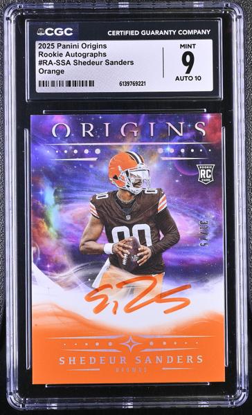 Shedeur Sanders Orange 31/75 2025 Origins Rookie Autographs #RA-SSA CGC 9 Auto 10