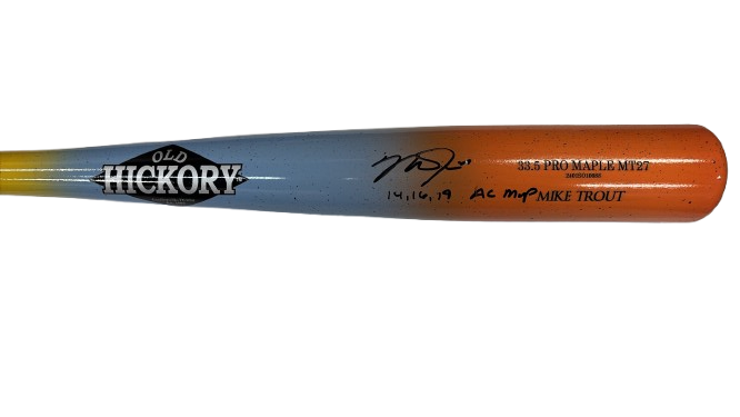 Mike Trout Autographed "14,16,19 AL MVP" Fish Speckle Game Model Bat