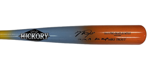 Mike Trout Autographed "14,16,19 AL MVP" Fish Speckle Game Model Bat