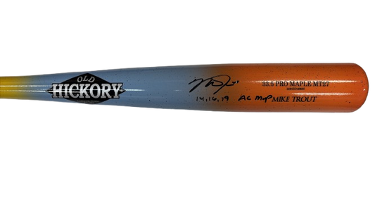 Mike Trout Autographed "14,16,19 AL MVP" Fish Speckle Game Model Bat