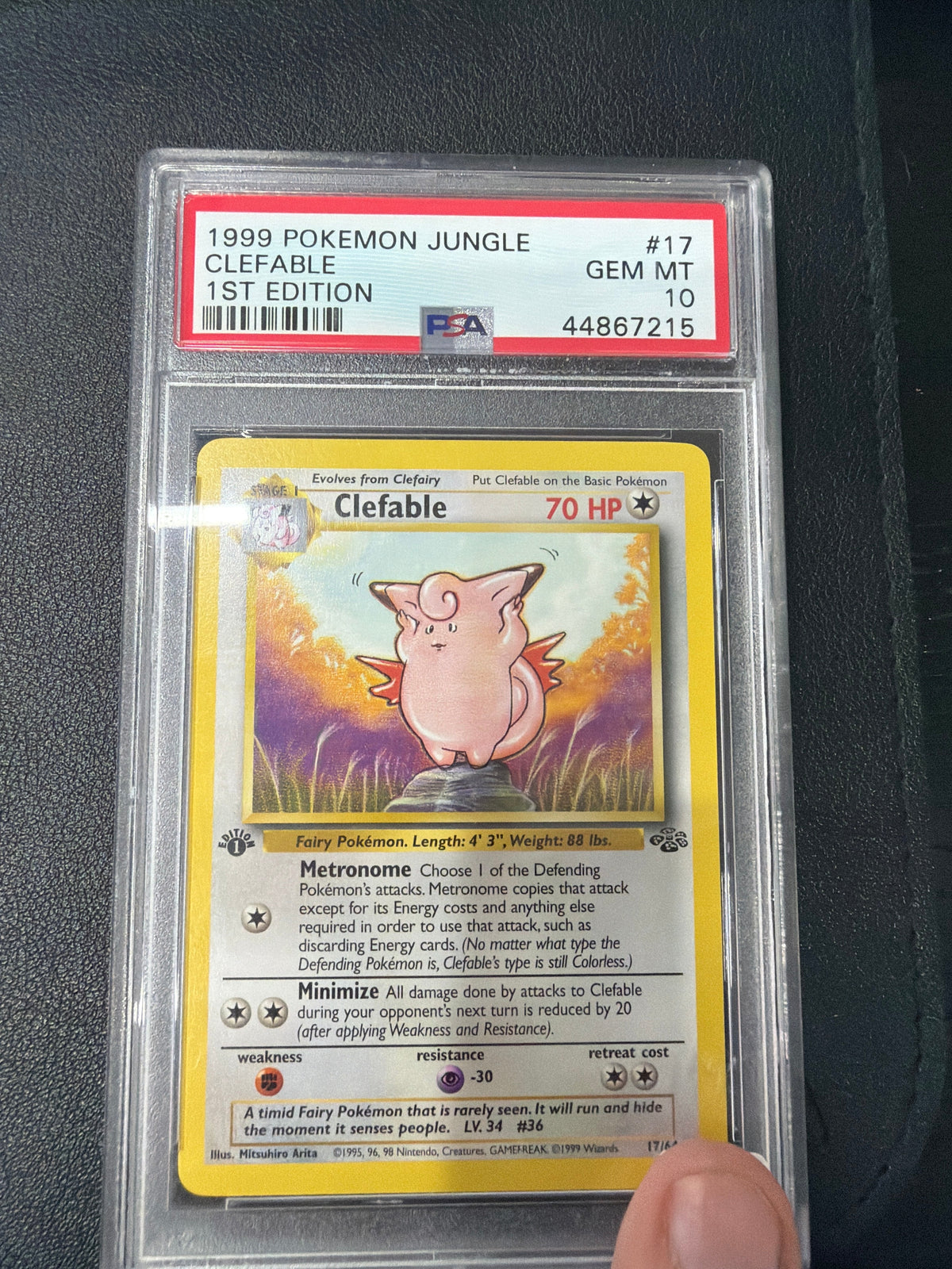 1999 POKEMON JUNGLE #17 CLEFABLE 1ST EDITION PSA GEM MINT 10