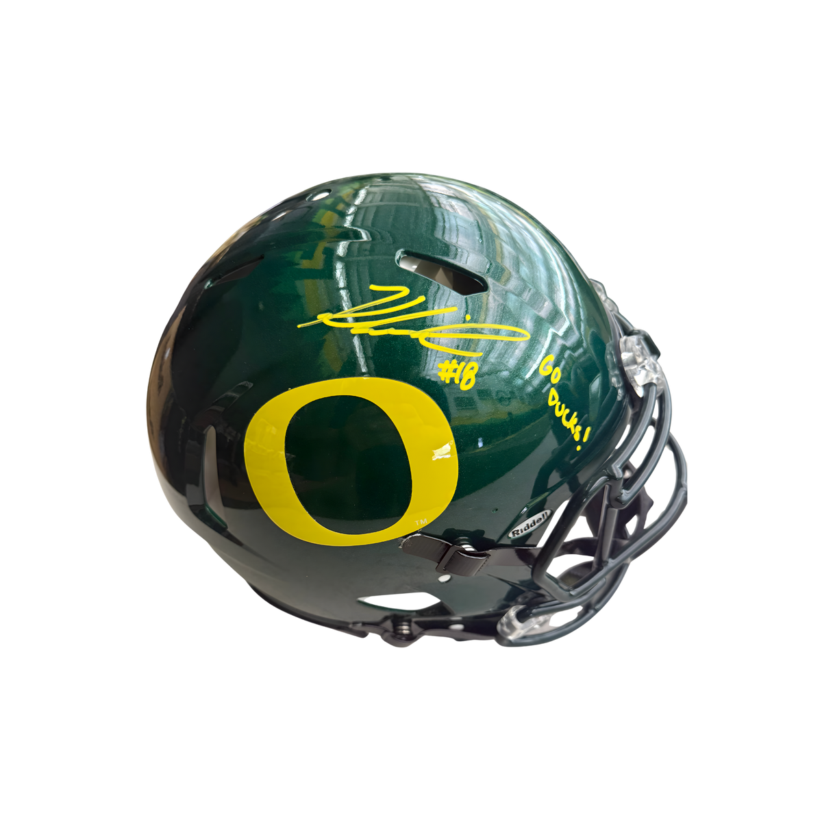 Kenyon Sadiq Autographed "Go Ducks!" Dark Green Authentic Football Helmet