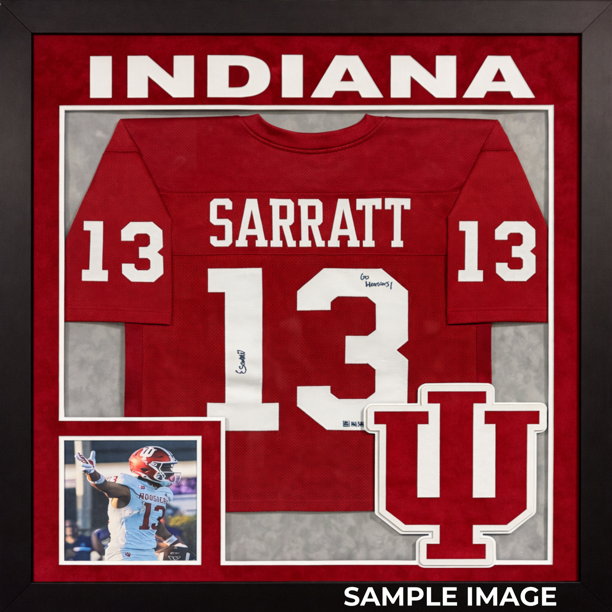 Framed Elijah Sarratt Autographed "Go Hoosiers!" Red Custom Jersey