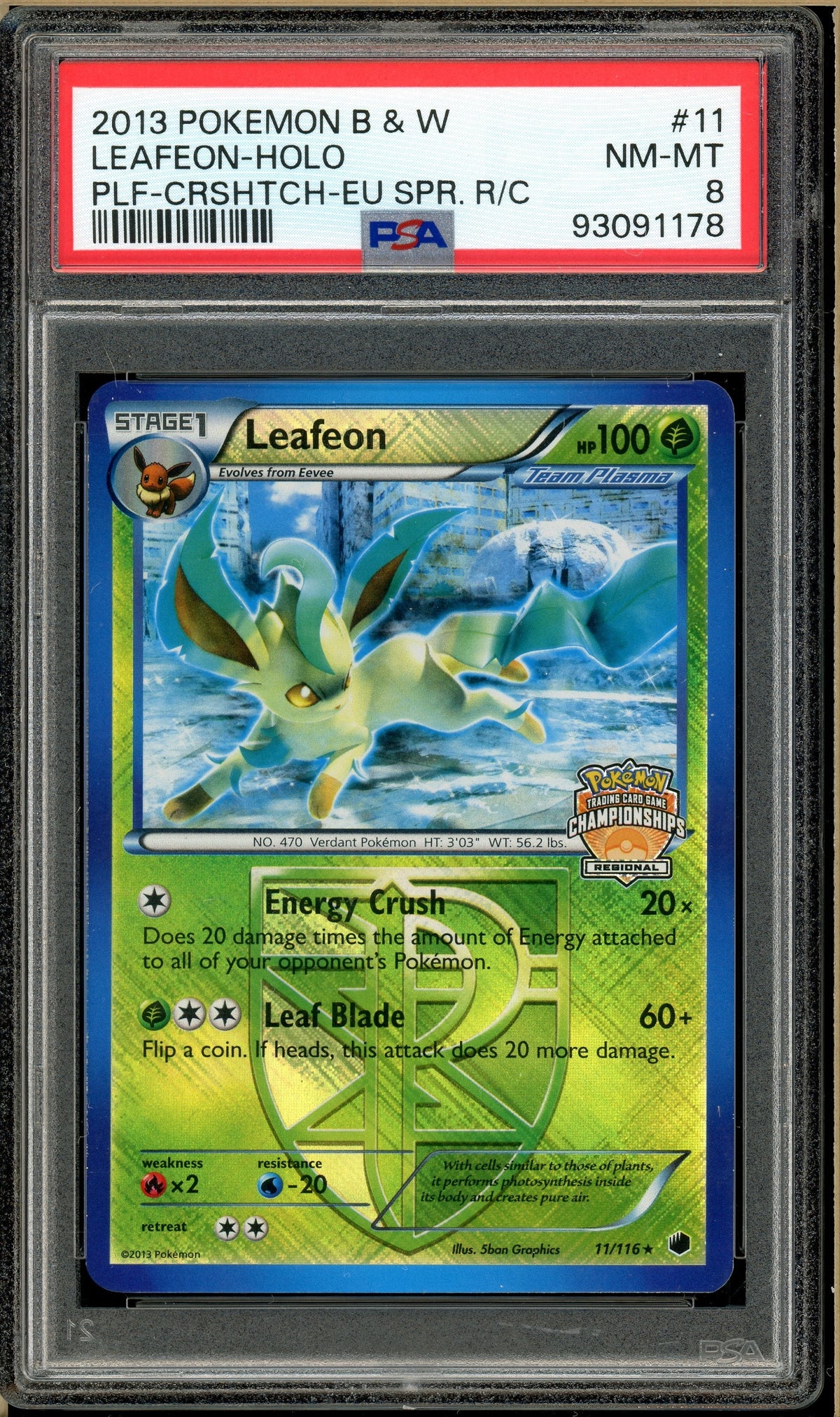Pokémon - 2013 Leafeon  Euro Regional Championships Reverse Holo Crosshatch #11 PSA 8