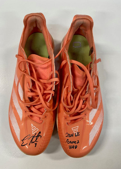Kiké Hernández 2024 World Series Game Used, Autographed, and Inscribed Cleats (WS Game 2)