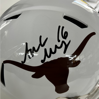 Arch Manning Autographed University of Texas Full-Size White Speed Replica Helmet