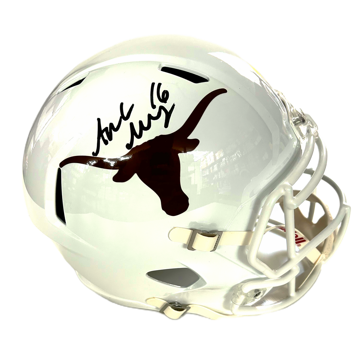 Arch Manning Autographed University of Texas Full-Size White Speed Replica Helmet