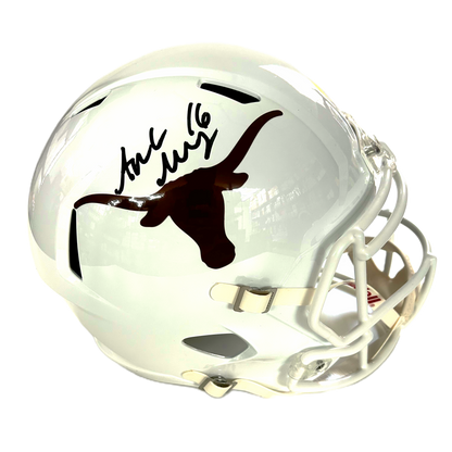 Arch Manning Autographed University of Texas Full-Size White Speed Replica Helmet