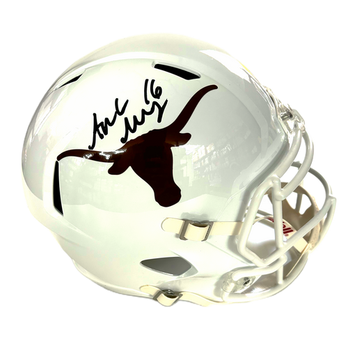 Arch Manning Autographed University of Texas Full-Size White Speed Replica Helmet