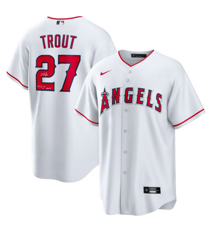 Mike Trout Autographed "141619 AL MVP" Angels White Replica Jersey