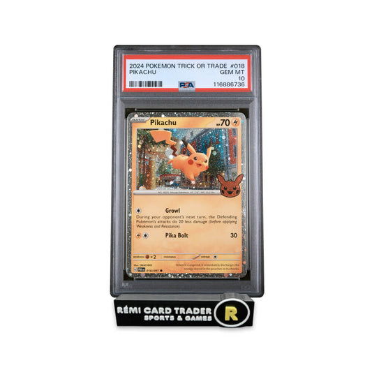 POKÉMON 2024 PIKACHU (TRICK OR TRADE COSMOS HOLO) #018 PSA GEM MT 10