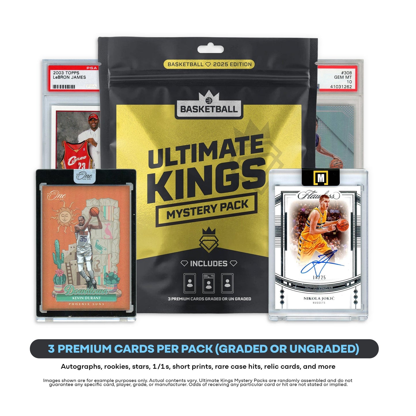 Ultimate Kings - NBA Basketball Mystery Pack (3) Premium Cards Value $250-$2500+