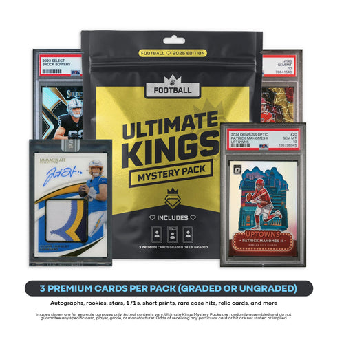 Ultimate Kings - NFL Football Mystery Pack (3) Premium Cards Value $250-$2500+