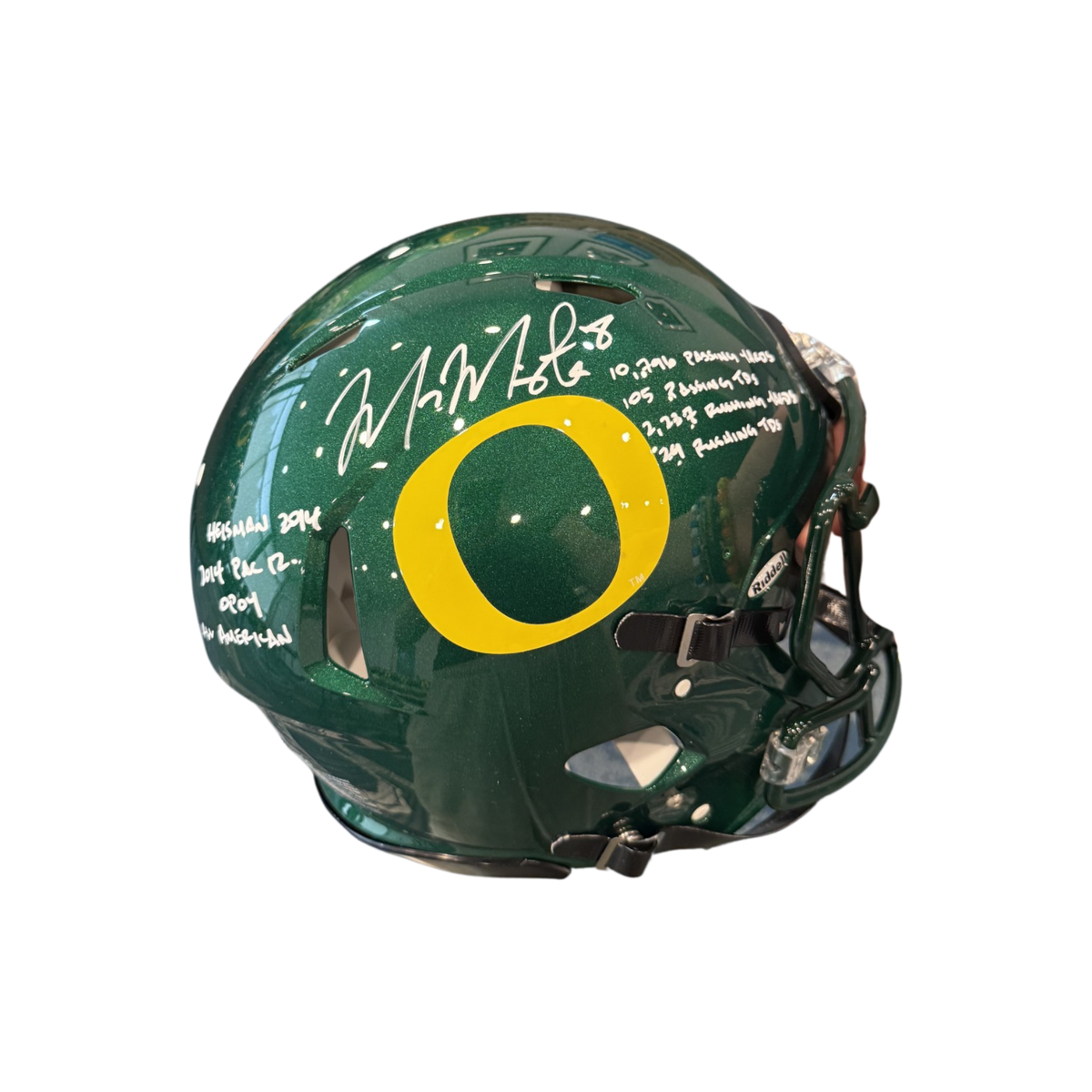 Marcus Mariota Autographed "Stats" Green Oregon Authentic Football Helmet