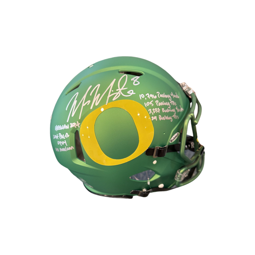 Marcus Mariota Autographed "Stats" Apple Green Oregon Authentic Football Helmet