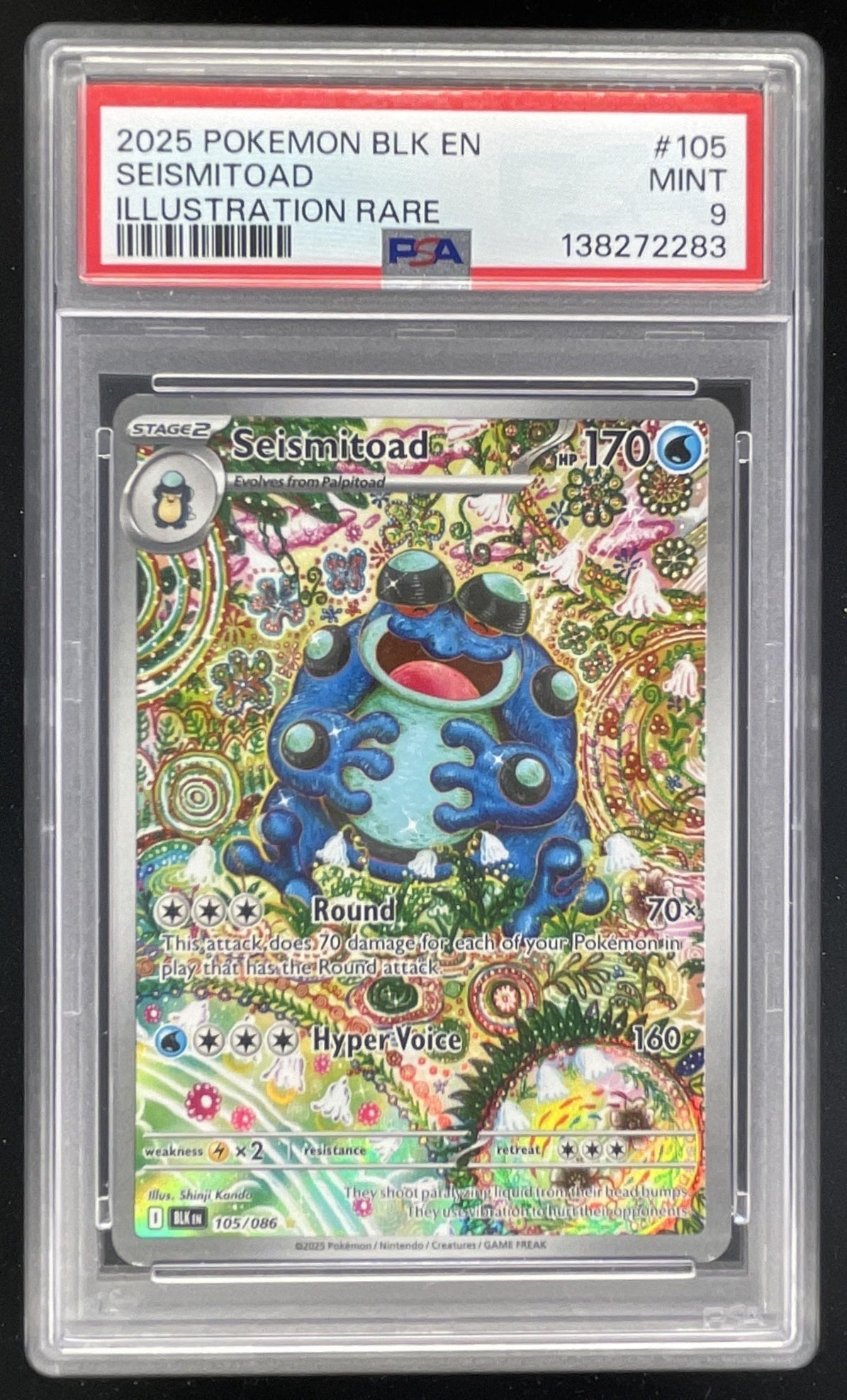 2025 Pokemon Black Bolt #105/086 Seismitoad Illustration Rare PSA 9
