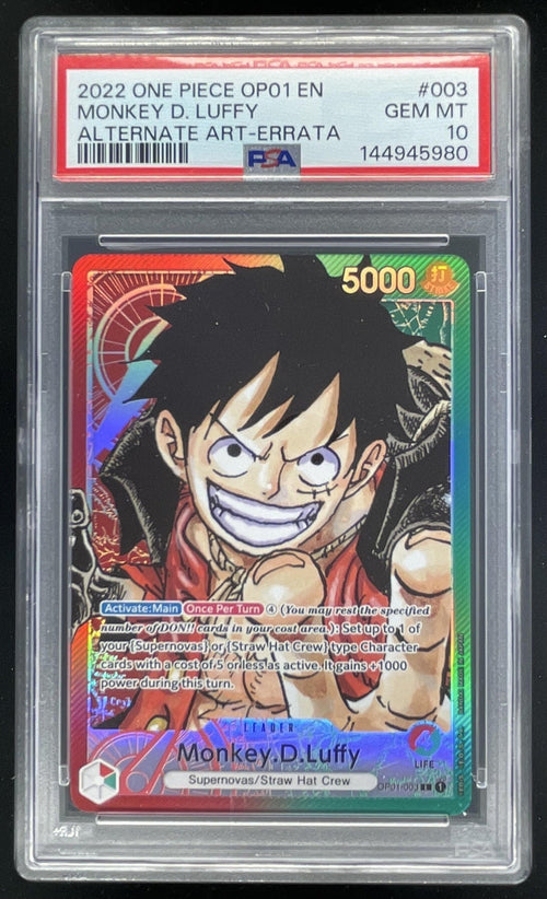 2022 One Piece Romance Dawn OP01-003 Monkey D. Luffy Alt Art Errata PSA 10