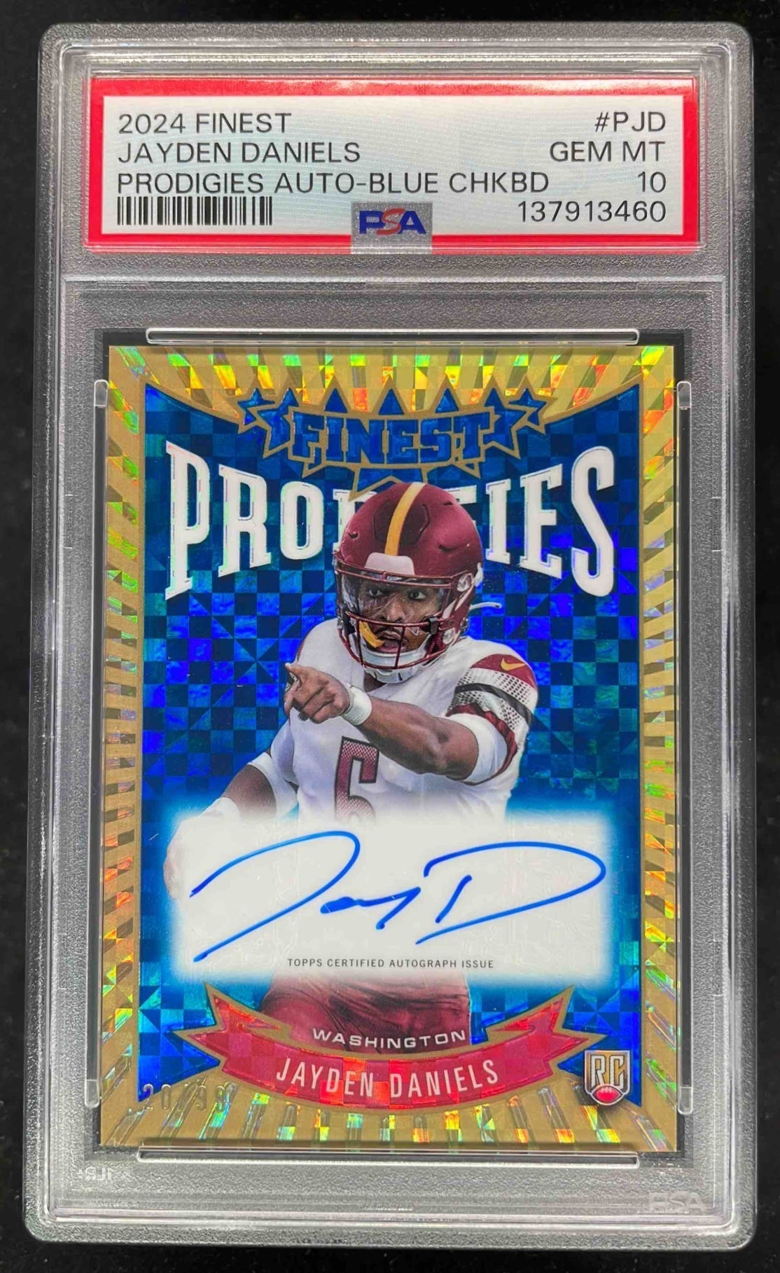 2024 Topps Finest Prodigies Blue Checkerboard Jayden Daniels RC Auto /99 PSA 10