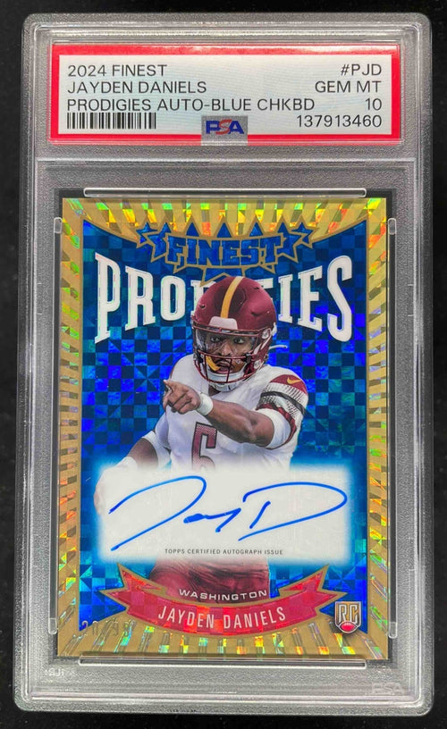 2024 Topps Finest Prodigies Blue Checkerboard Jayden Daniels RC Auto /99 PSA 10