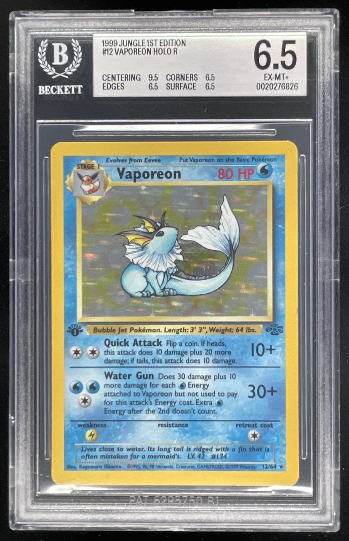 1999 Pokemon Jungle 1st Edition #12/64 Vaporeon BGS 6.5