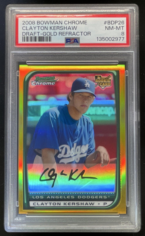 2008 Bowman Draft Picks Chrome Gold #BDP26 Clayton Kershaw RC /50 PSA 8