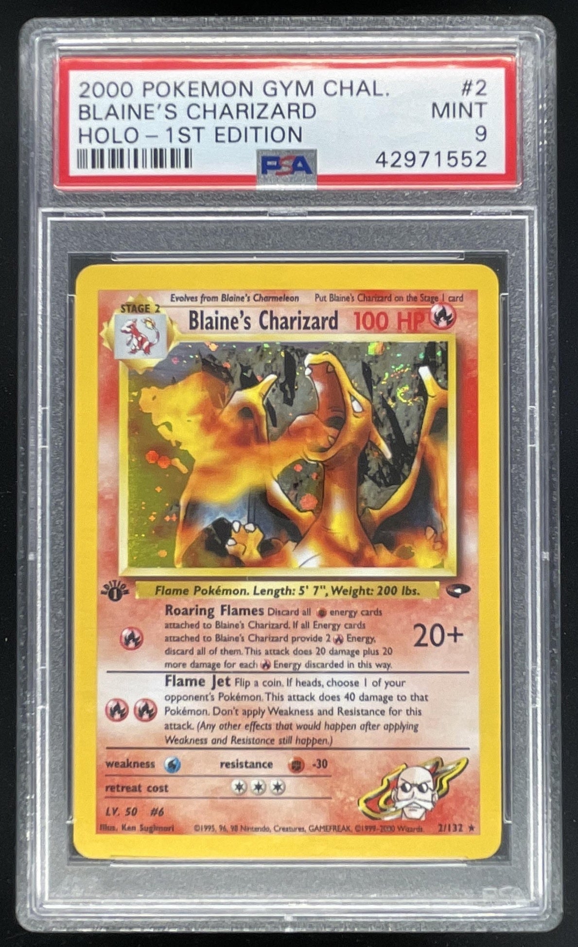 2000 Pokemon Gym Challenge 1st Edition #2/132 Blaine's Charizard Holo PSA 9
