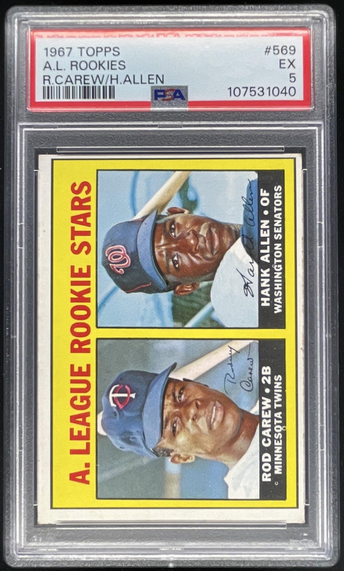 1967 Topps #569 A. League Rookie Stars Rod Carew Hank Allen RS, RC, PSA 5