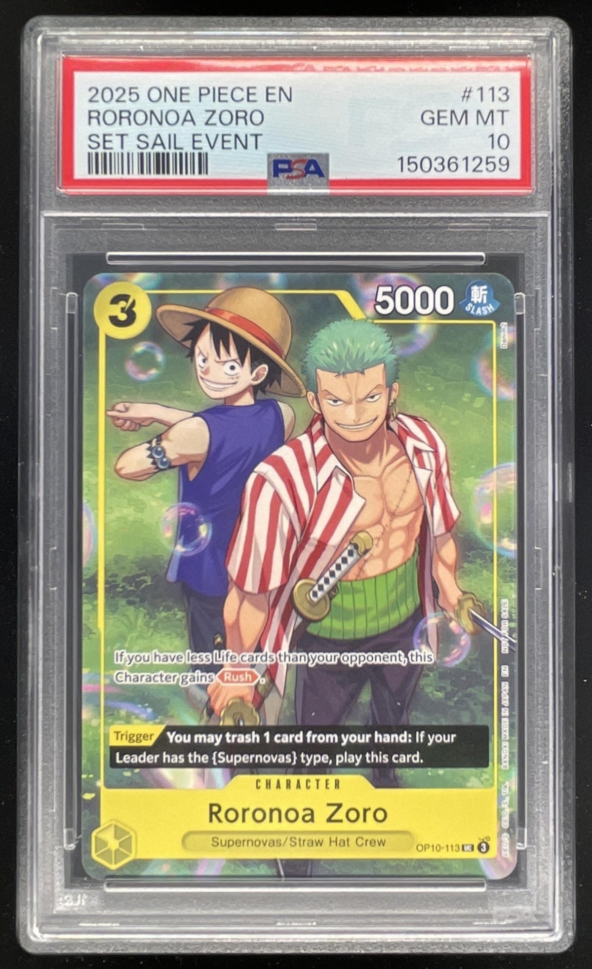2025 Roronoa Zoro Learn Together Deck Set Set Sail Event Promotion OP-PR PSA 10