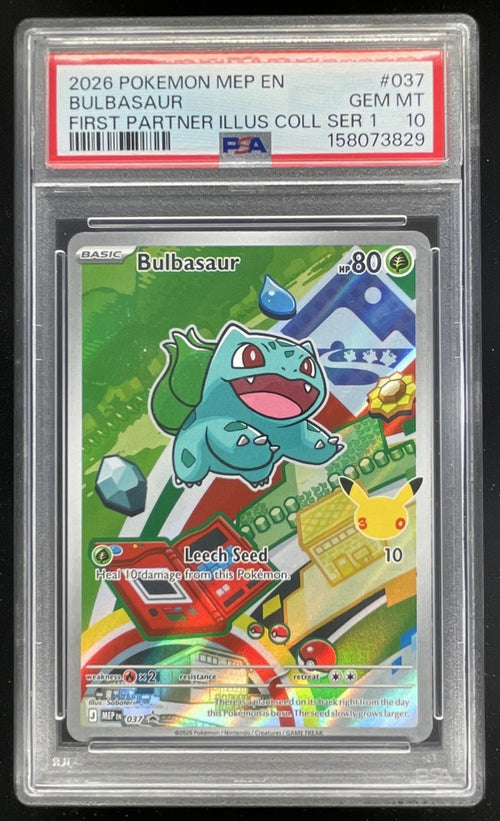 2026 Pokemon Black Star Promos #037 Bulbasaur First Partner Illustration PSA 10