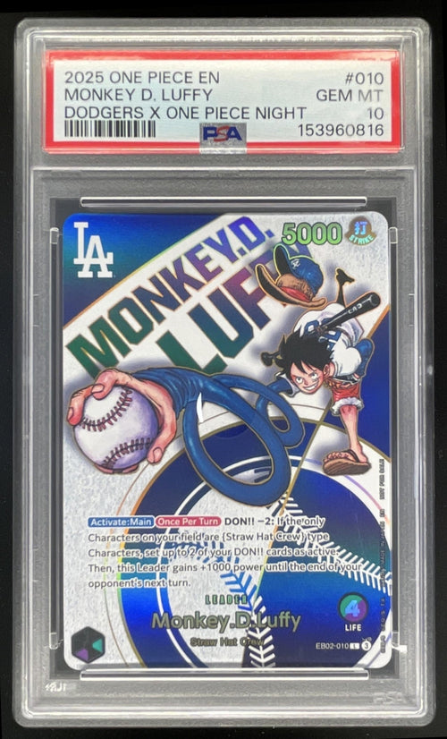 2025 One Piece LA Dodgers x One Piece Night #010 Monkey D Luffy PSA 10