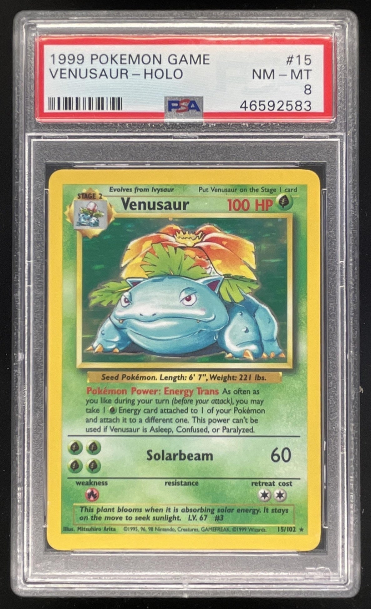 1999 Pokemon Unlimited Set #15/102 Venusaur Rare Holo PSA 8