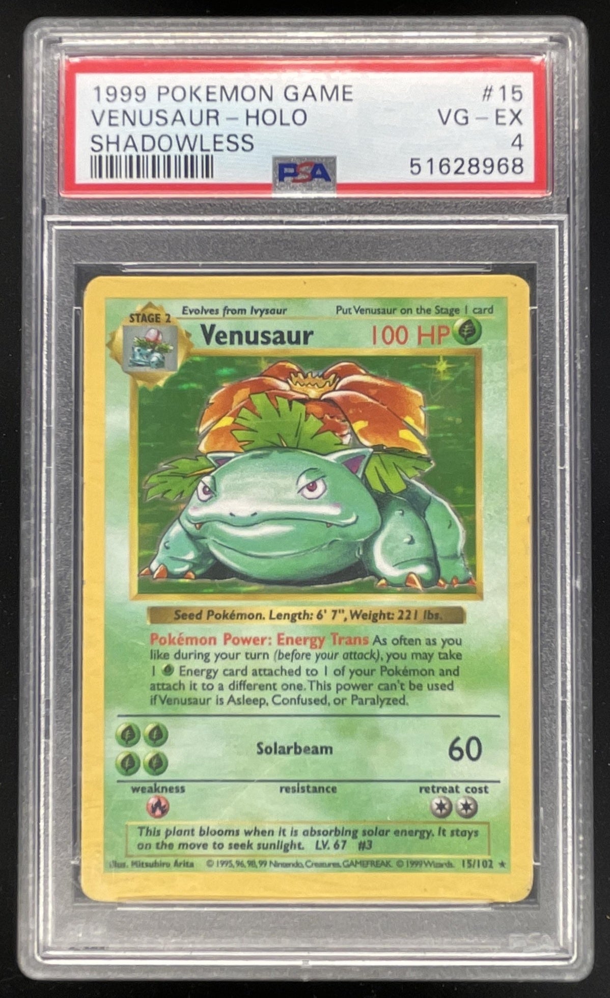 1999 Pokemon Shadowless Set #15/102 Venusaur Holo PSA 4