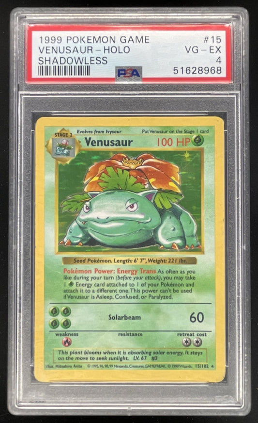 1999 Pokemon Shadowless Set #15/102 Venusaur Holo PSA 4
