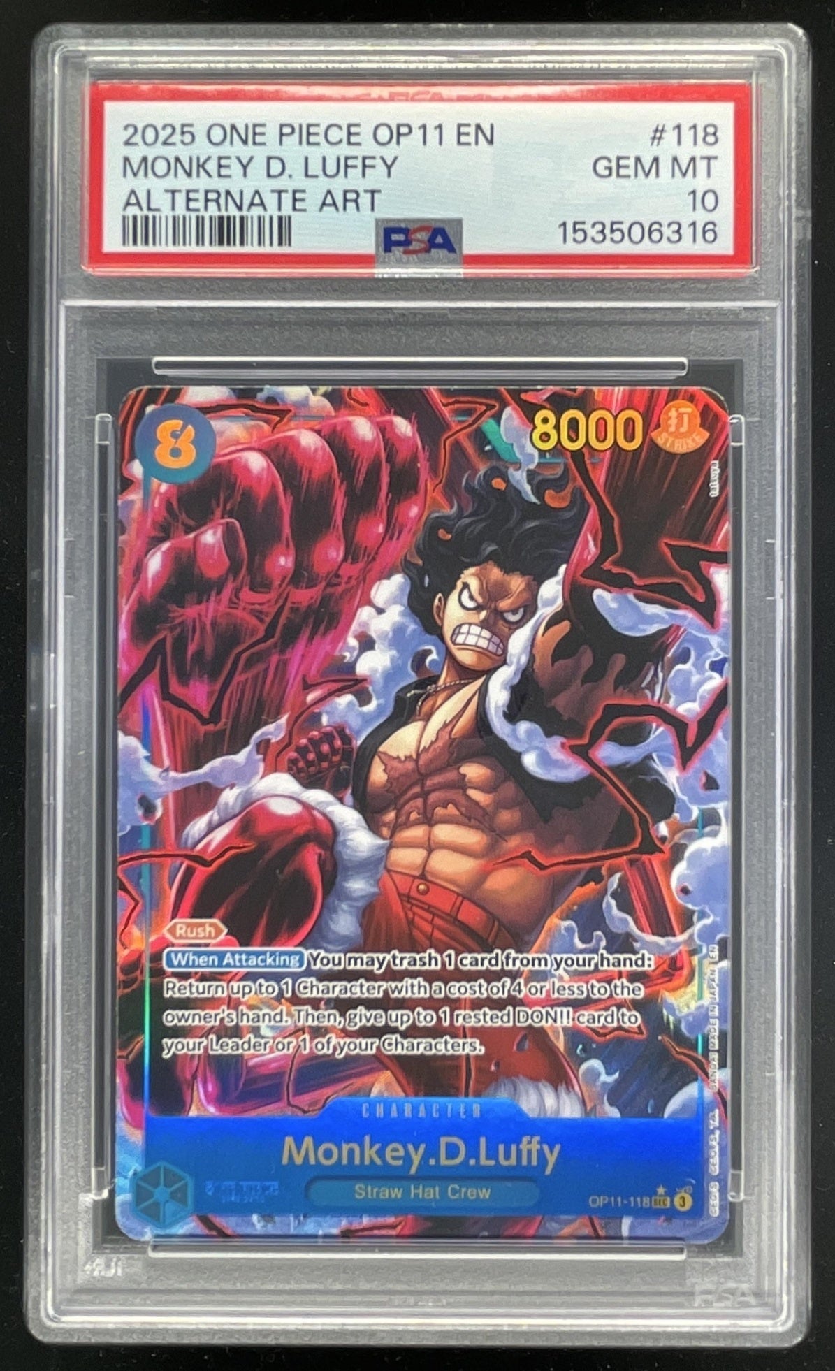 2025 One Piece Speed Secret Rare #118 Monkey D. Luffy Alternative Art PSA 10