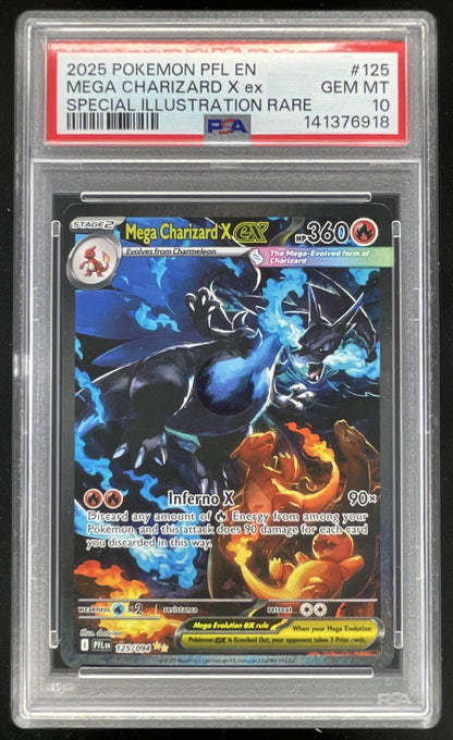 2025 Pokemon Phantasmal Flames #125/094 Mega Charizard X ex Special Rare PSA 10