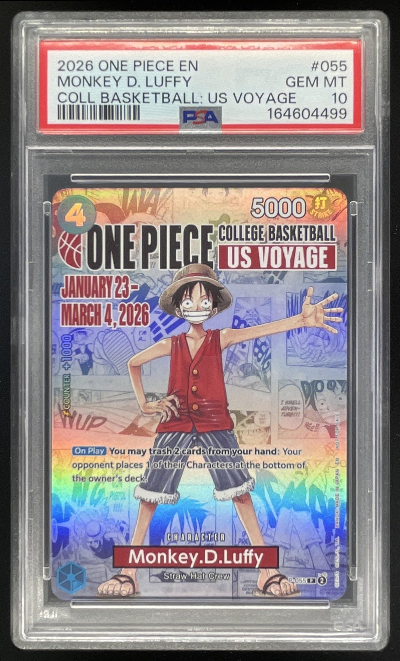 2026 One Piece College Basketball US Voyage #P-055 Monkey D. Luffy PSA 10