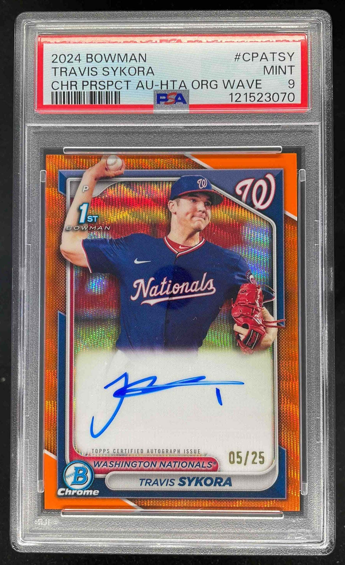 2024 Bowman Chrome Orange Wave #CPA-TSY Travis Sykora RC Auto /25 PSA 9