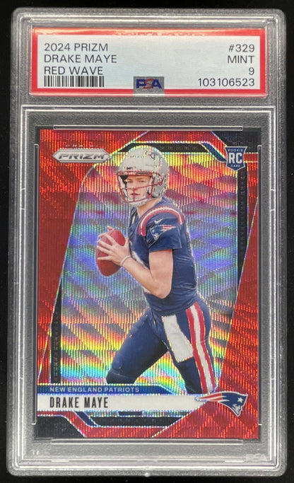 2024 Panini Prizm Red Wave Prizm #329 Drake Maye RC /149 PSA 9