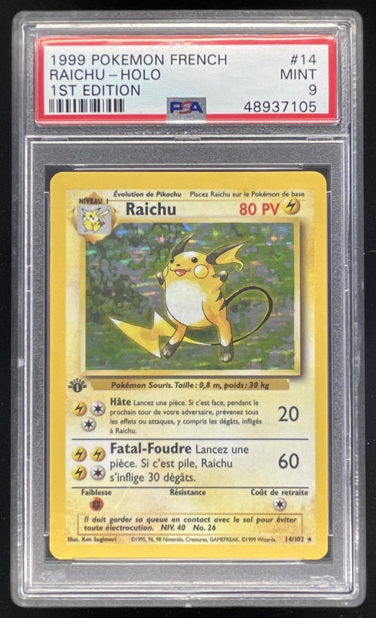 1999 Pokemon Shadowless Set #14/102 Raichu Holo PSA 9