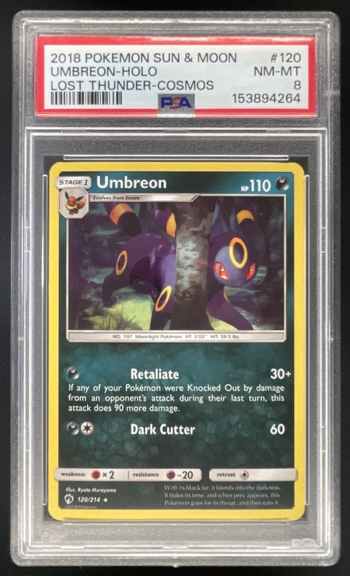 2018 Pokemon Sun & Moon Lost Thunder #120/214 Umbreon PSA 8
