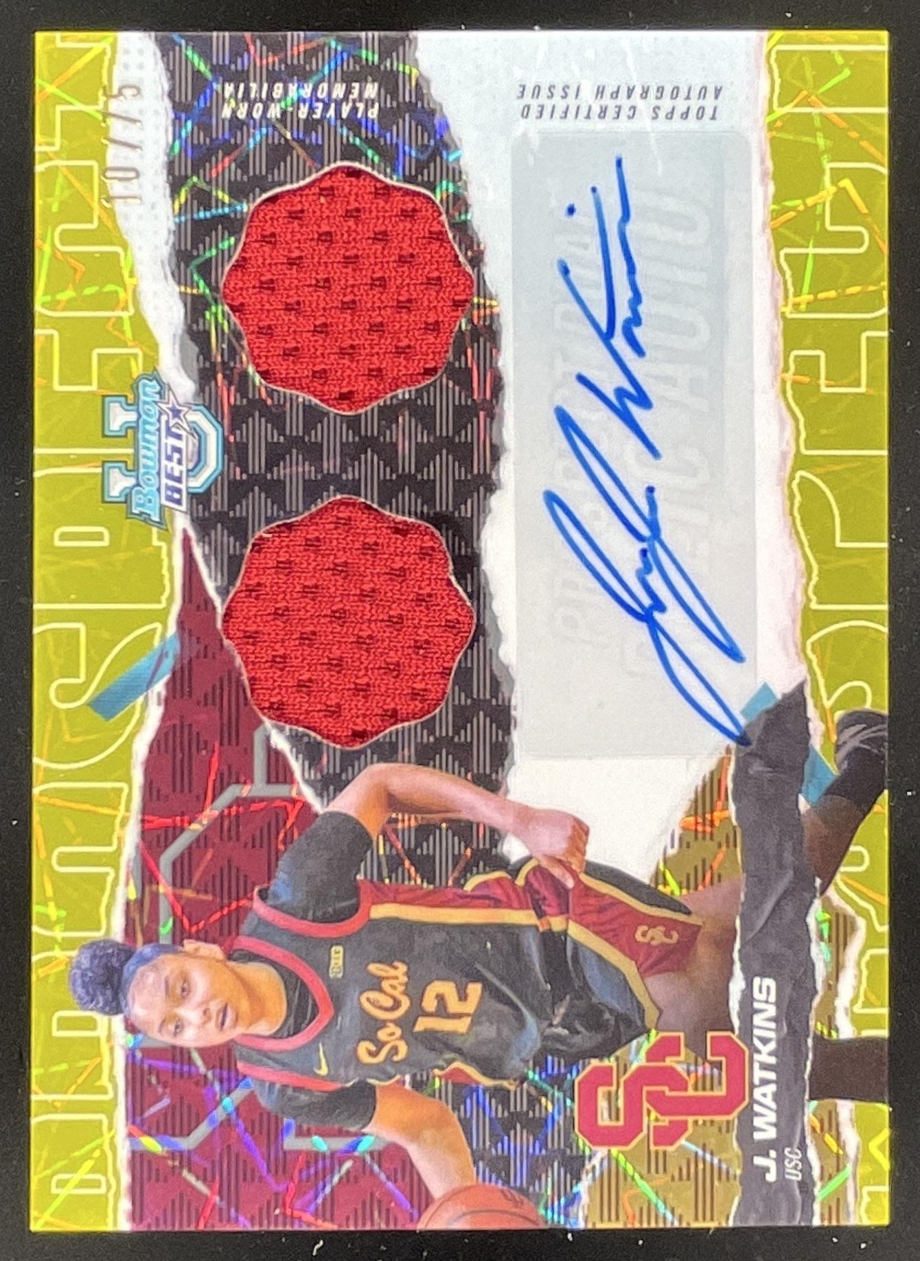 2024 Bowman's Best University Dual Relic Yellow Lazer #JW Juju Watkins Auto /75