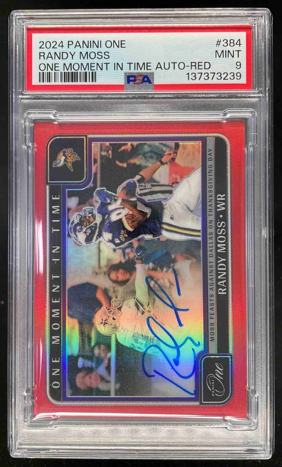 2024 Panini One One Moment in Time Autographs Red #384 Randy Moss Auto /60 PSA 9