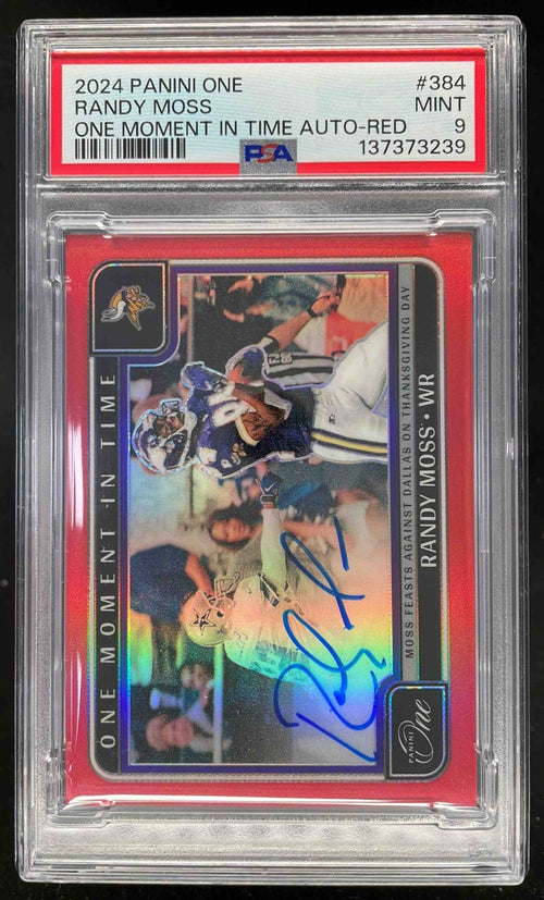 2024 Panini One One Moment in Time Autographs Red #384 Randy Moss Auto /60 PSA 9