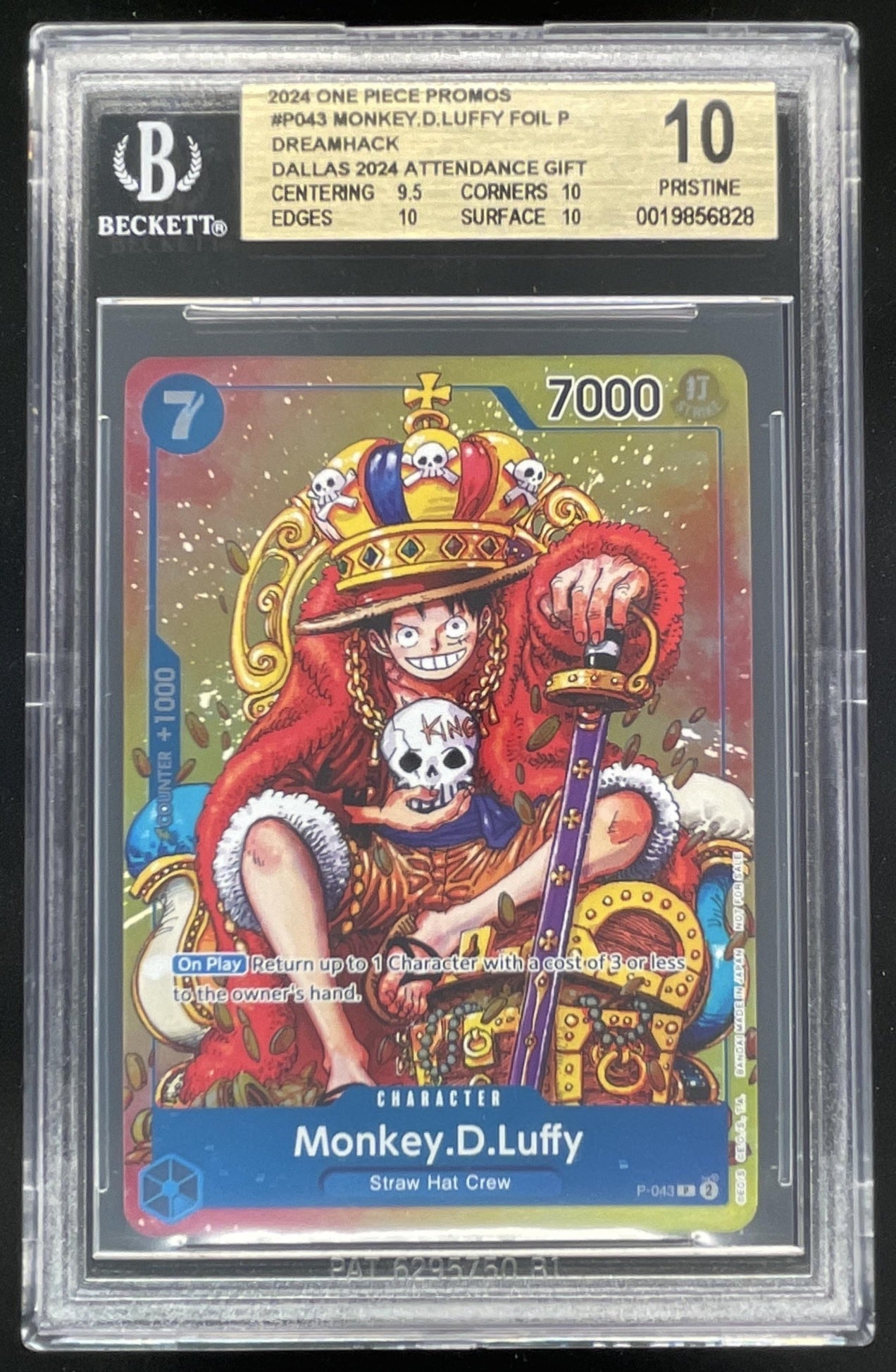 2024 One Piece Regional Participation Pack Promo #P-043 Monkey D. Luffy BGS 10