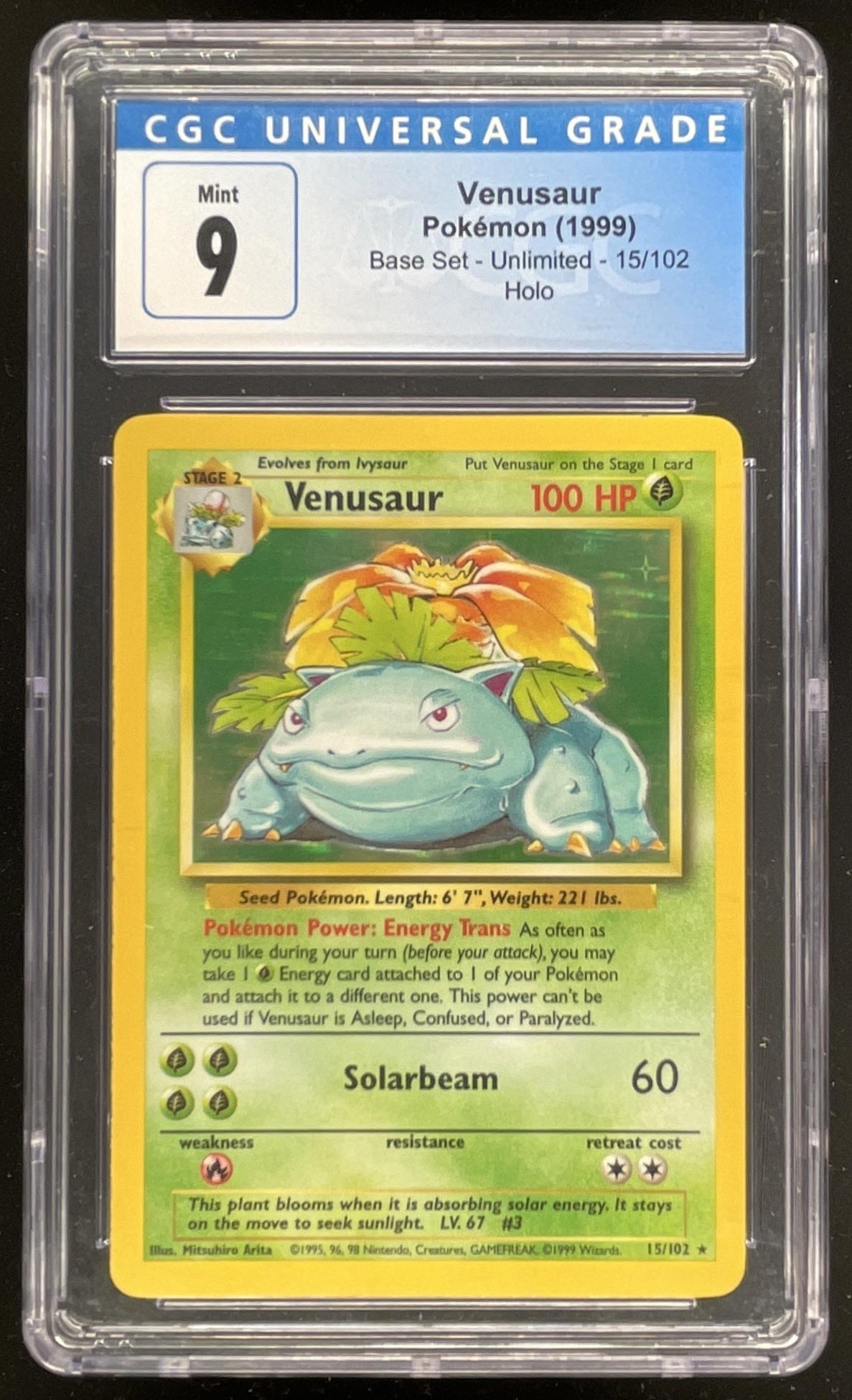 1999 Pokemon Unlimited Set #15/102 Venusaur Rare Holo CGC 9
