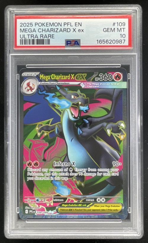 2025 Pokemon Phantasmal Flames #109/094 Mega Charizard X ex Ultra Rare PSA 10
