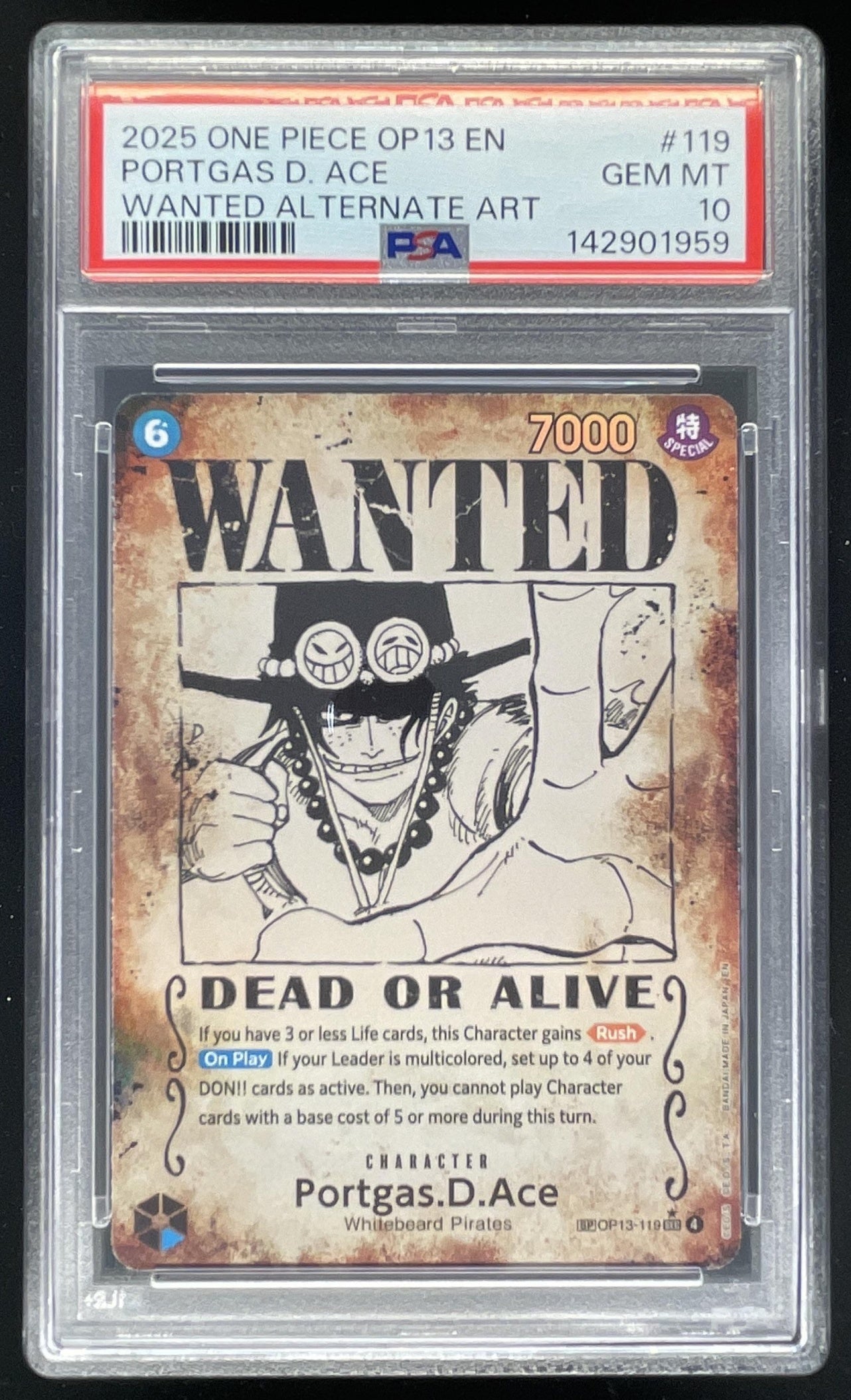 2025 One Piece Carrying On His Will Manga Art #OP13-119 Portgas.D.Ace SSP PSA 10
